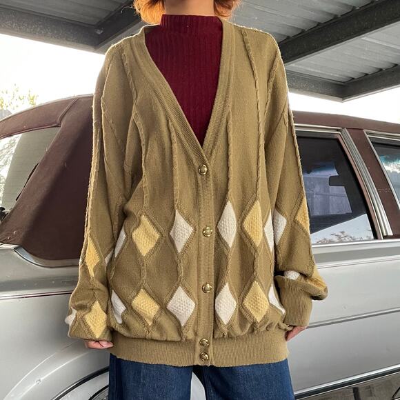 🔥VTG Cotton Blend Argyle Diamond Classic Grandmacore Academia Cardigan Sweater - Picture 2 of 15